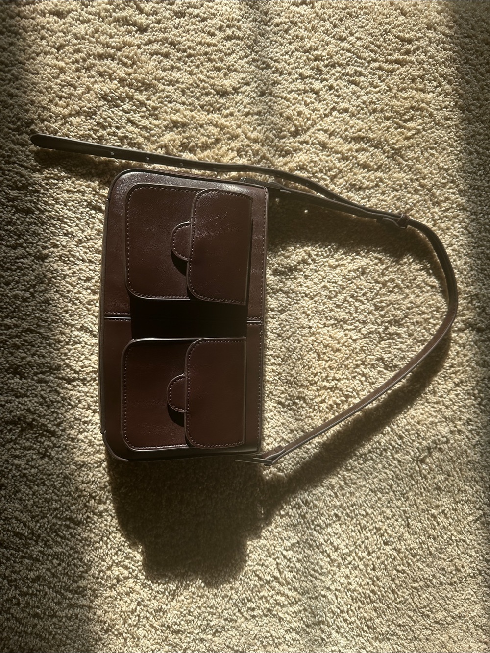 Mango Brown Leather Shoulder Bag with Dual Front Pockets